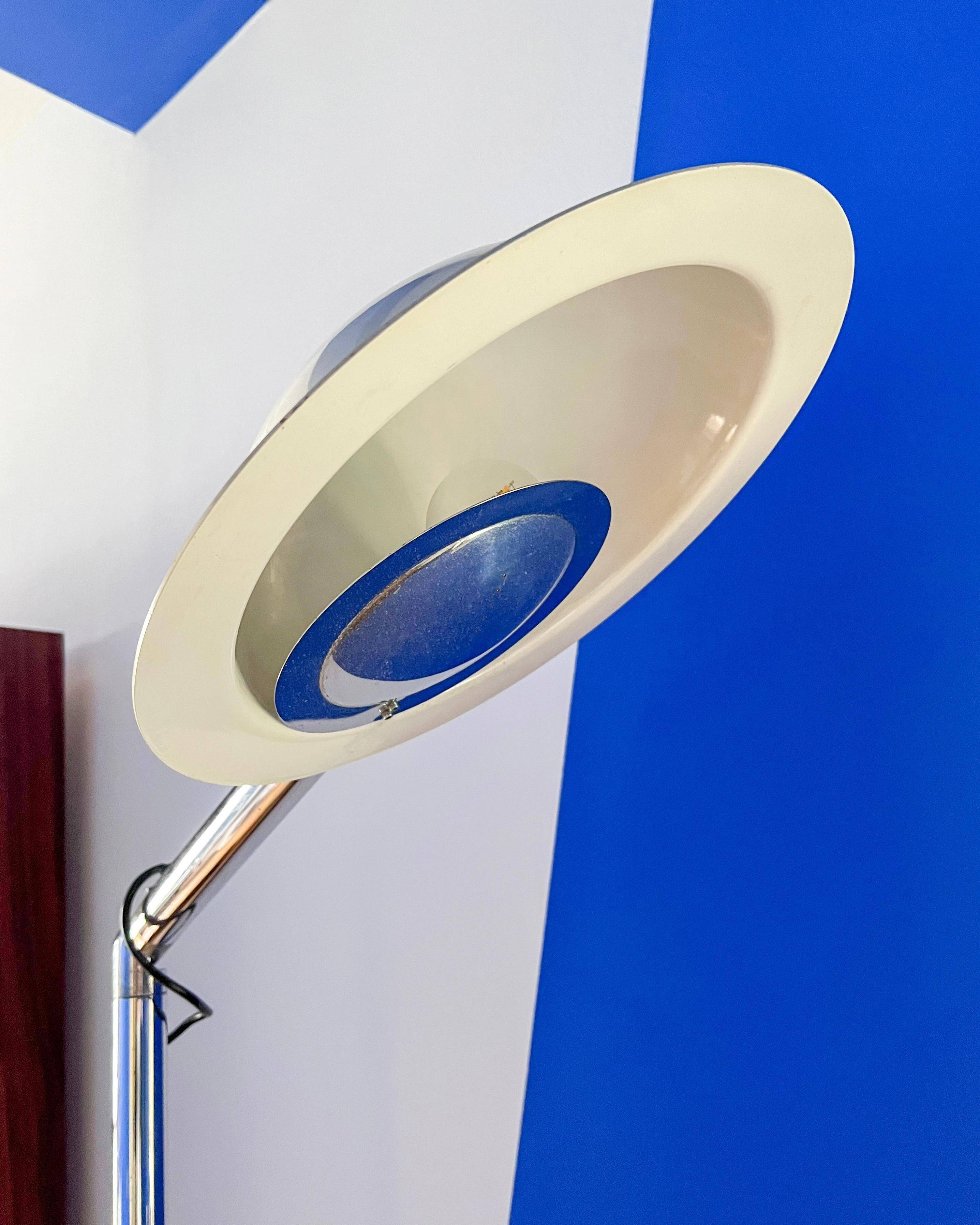 Vintage Italian Space Age Floor Lamp in Chromed Metal with "Flying Saucer" Shade