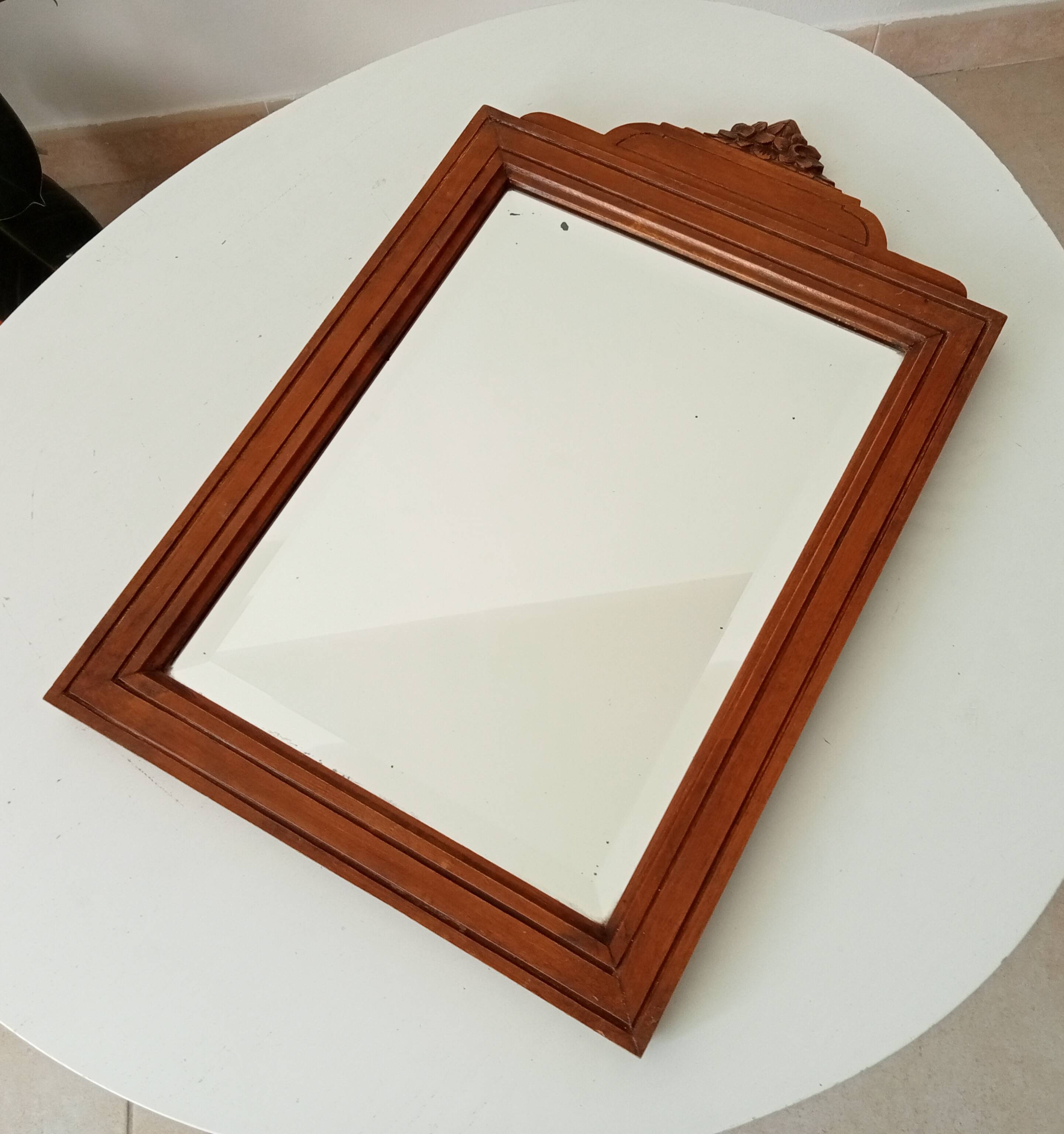 Art Deco beveled mirror in solid oak 50.5*33