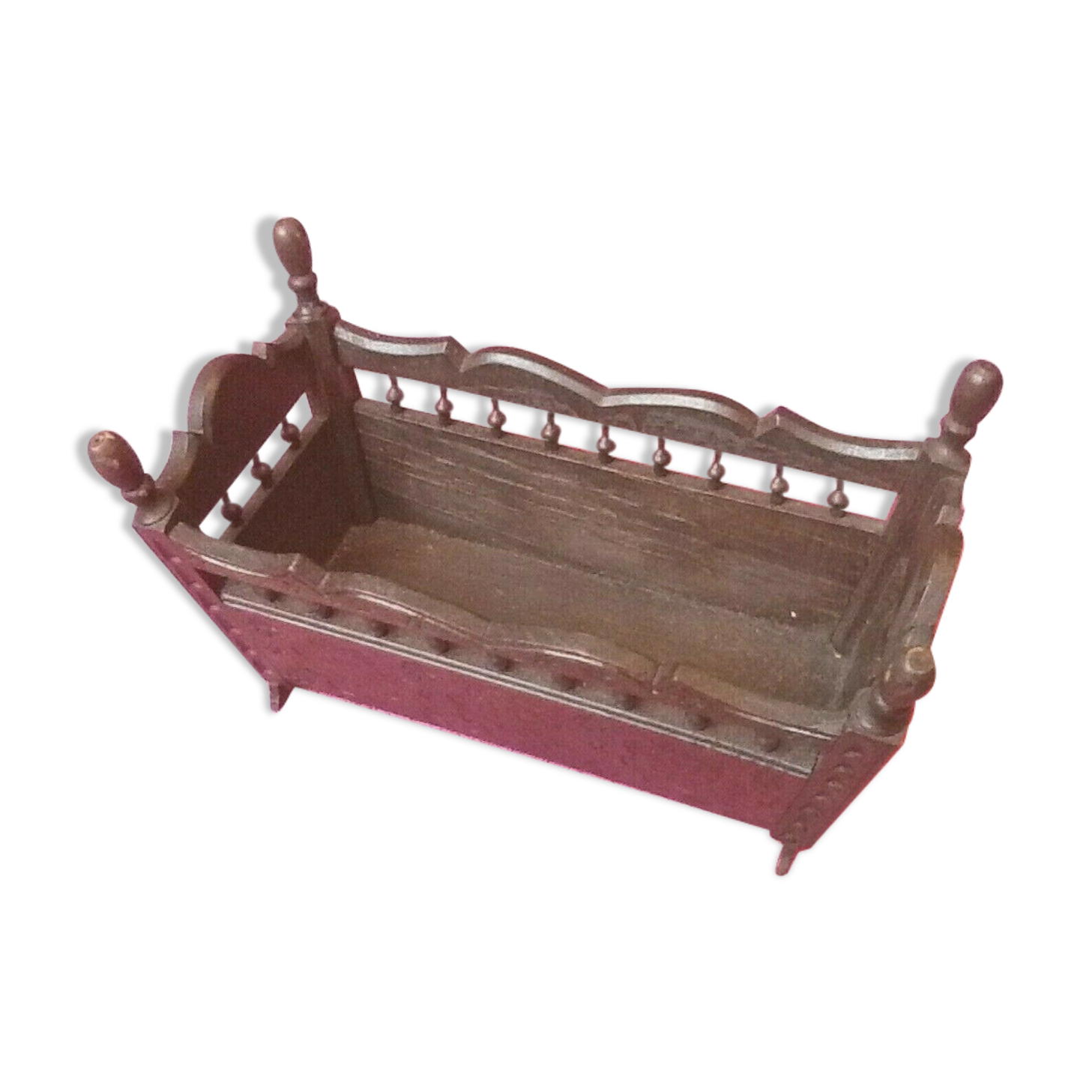 Breton style doll furniture cradle rocking carved and openwork wood...