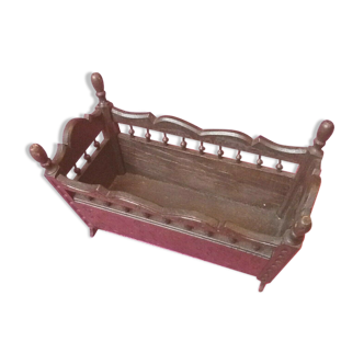 Breton style doll furniture cradle rocking carved and openwork wood...