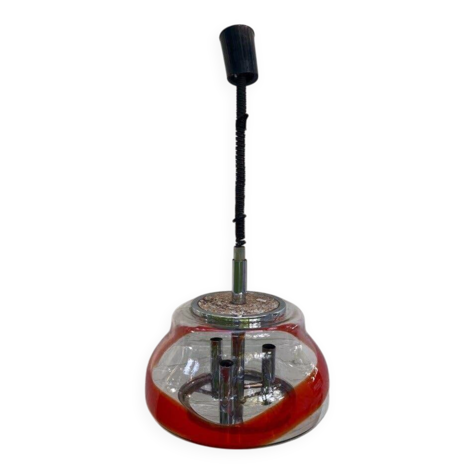 Suspension vintage en verre Murano / lustre avec accent orange
