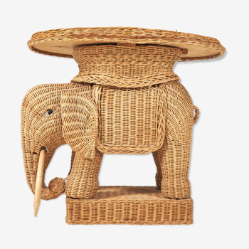 Table d’appoint en rotin éléphant 1970s