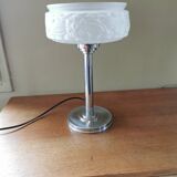 Art deco lamp in chromed metal and frosted glass