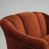 1950s, Danish 2-seater sofa, furniture velour, oak wood legs.