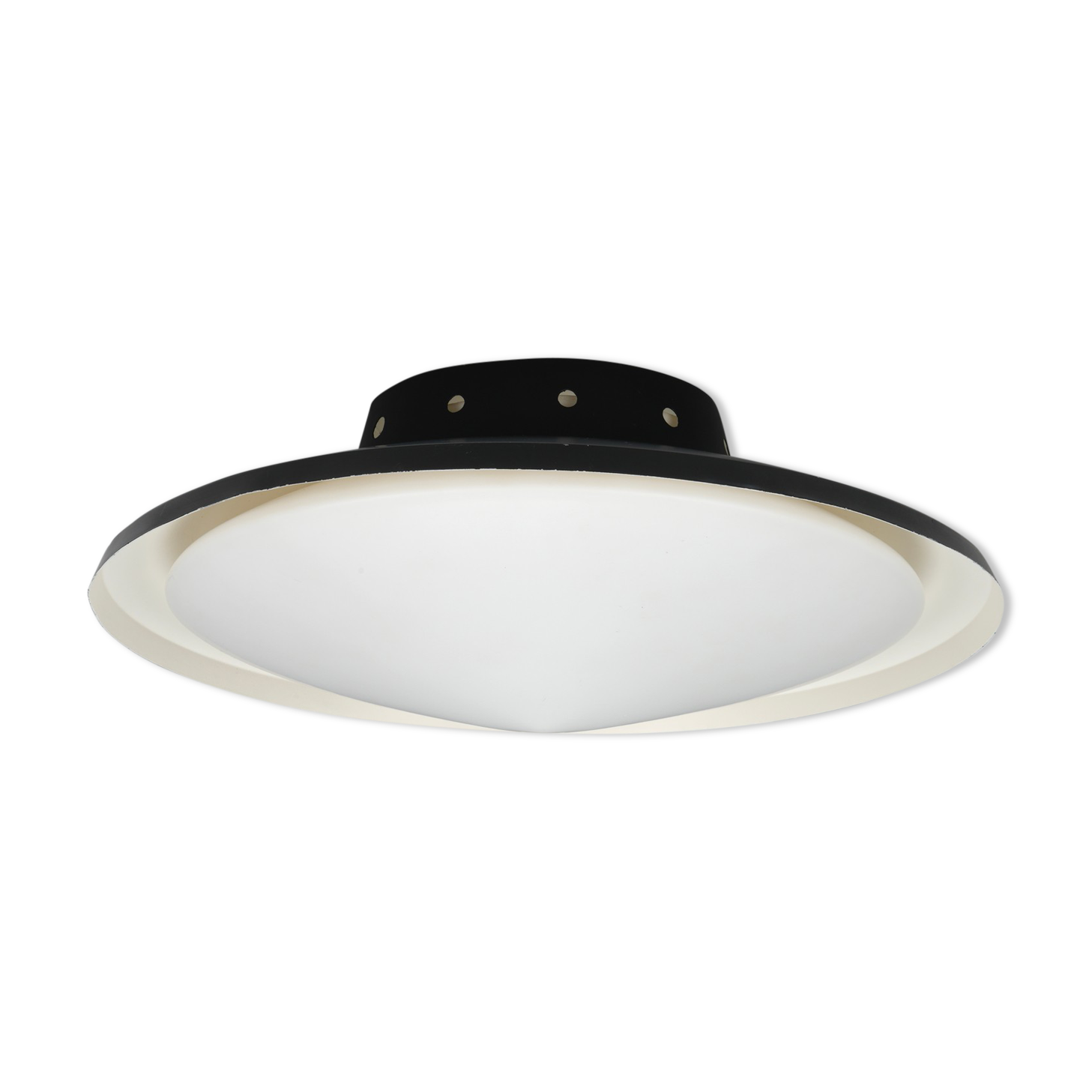 Plafonnier 1950 en métal et verre