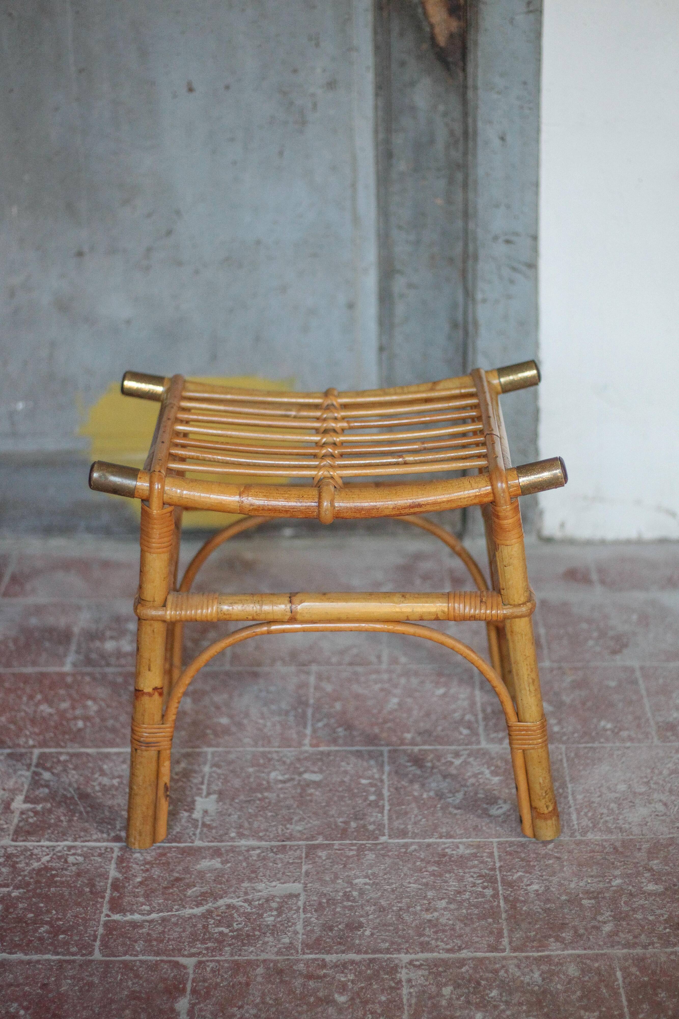 Vintage bamboo stool or bamboo luggage rack, ottoman