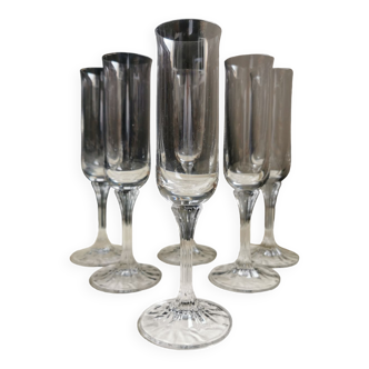 6 vintage tall crystal flutes