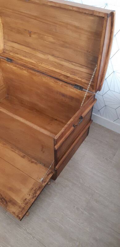 Large old trunk (steam box) in solid wood.