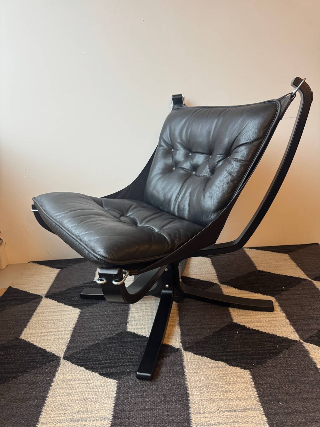 "Lounge chair 'Falcon' in black leather by Sigurd Ressel, Norway"