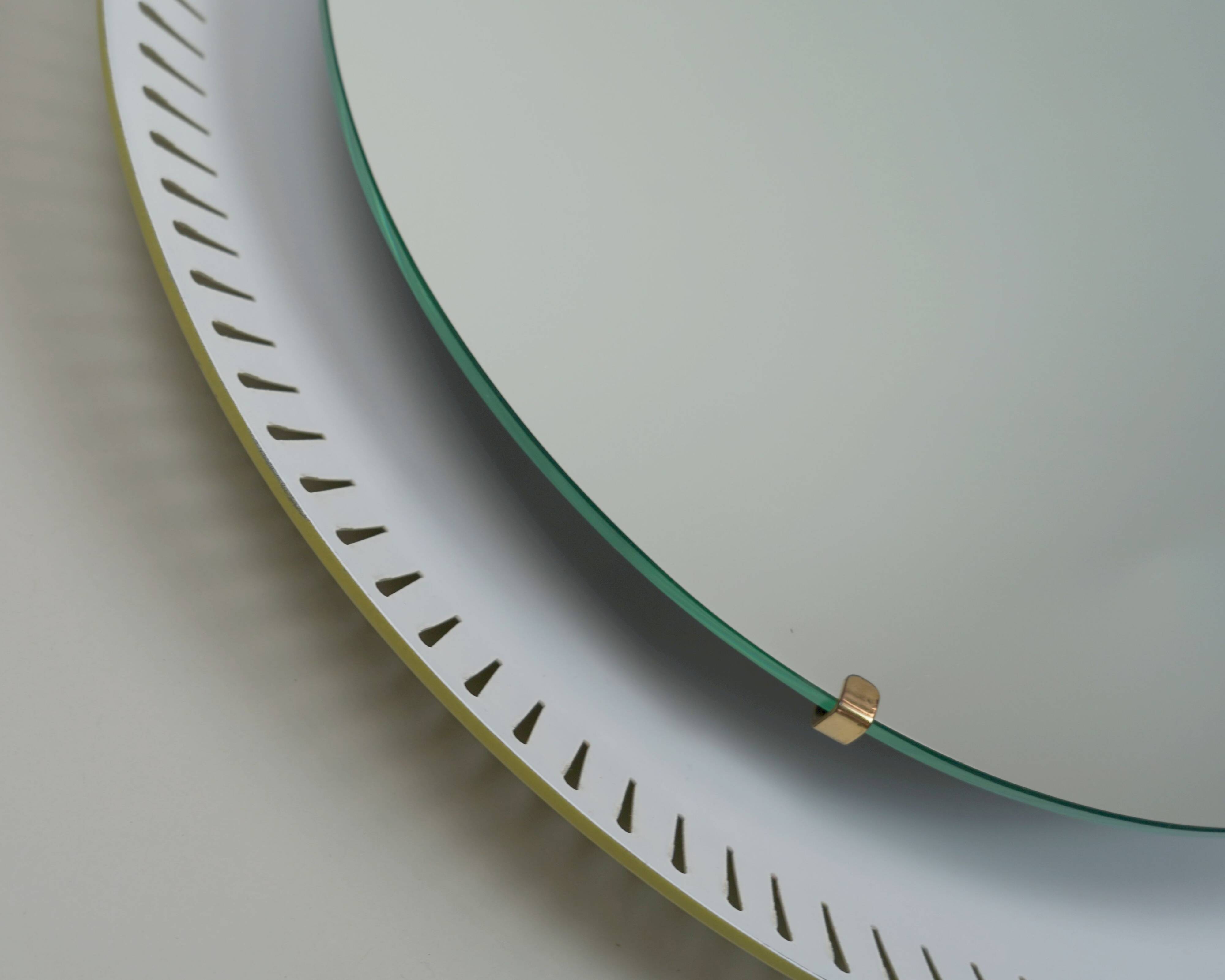 round mid century modern illuminated WALL MIRROR with metal frame 1950s