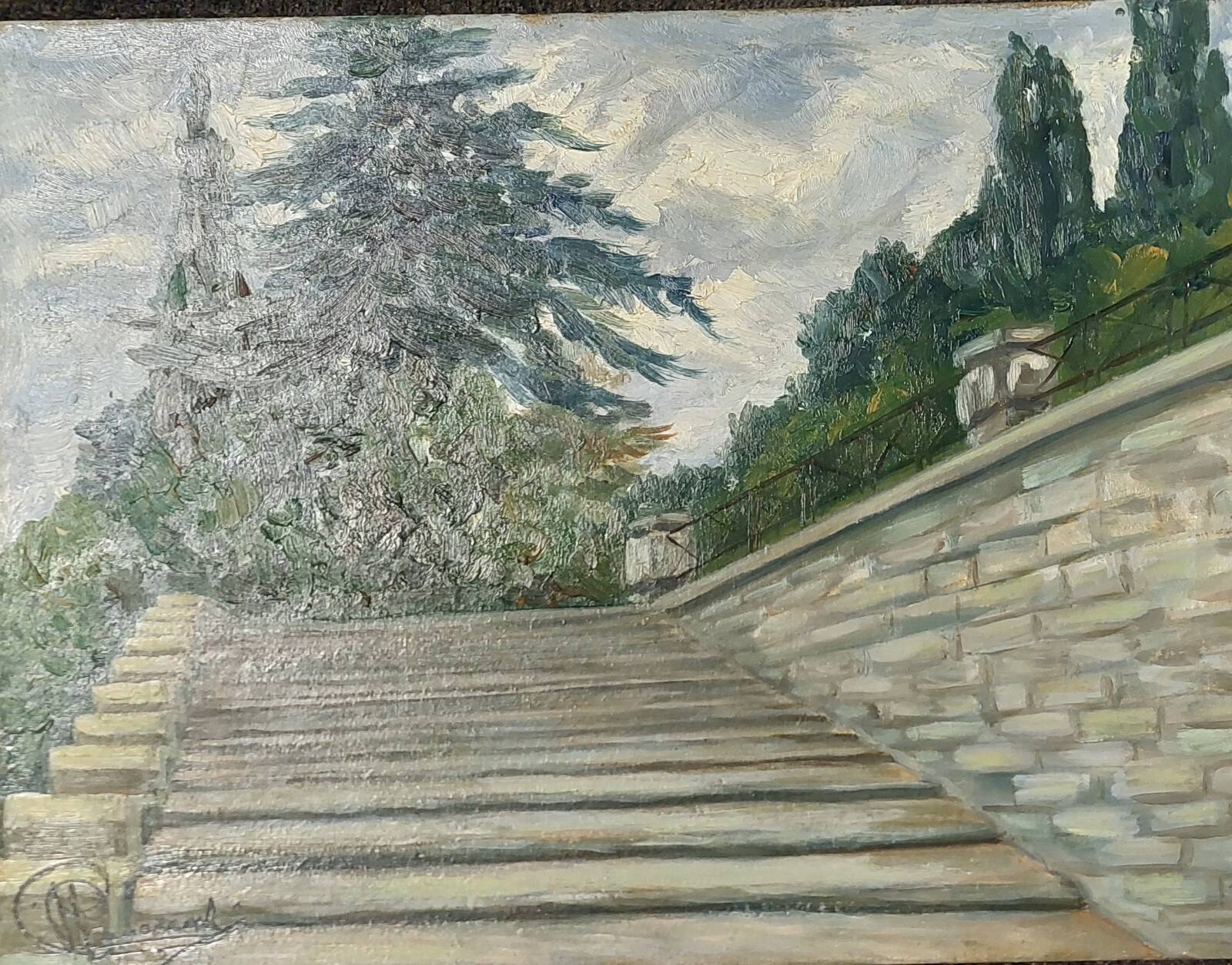 Oil painting "The ramps at San Niccolò" Florence, signed early 1900