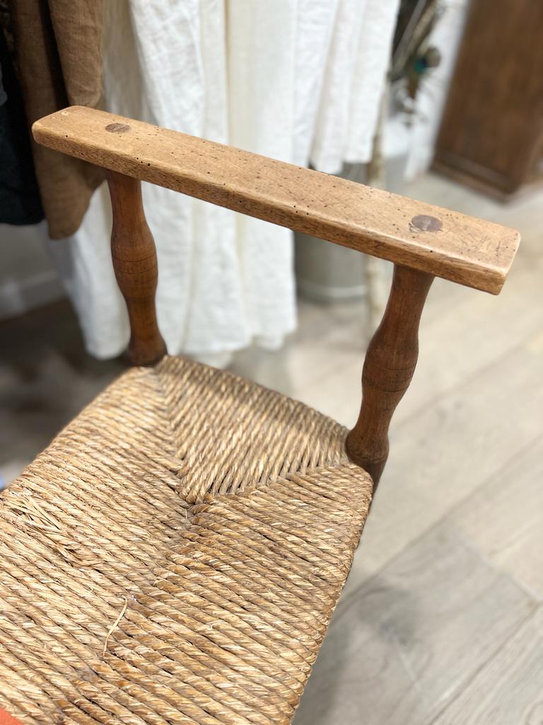 Straw bench and vintage wood