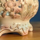 Small porcelain or biscuit planter vase with floral motif and gilding 12.5cm