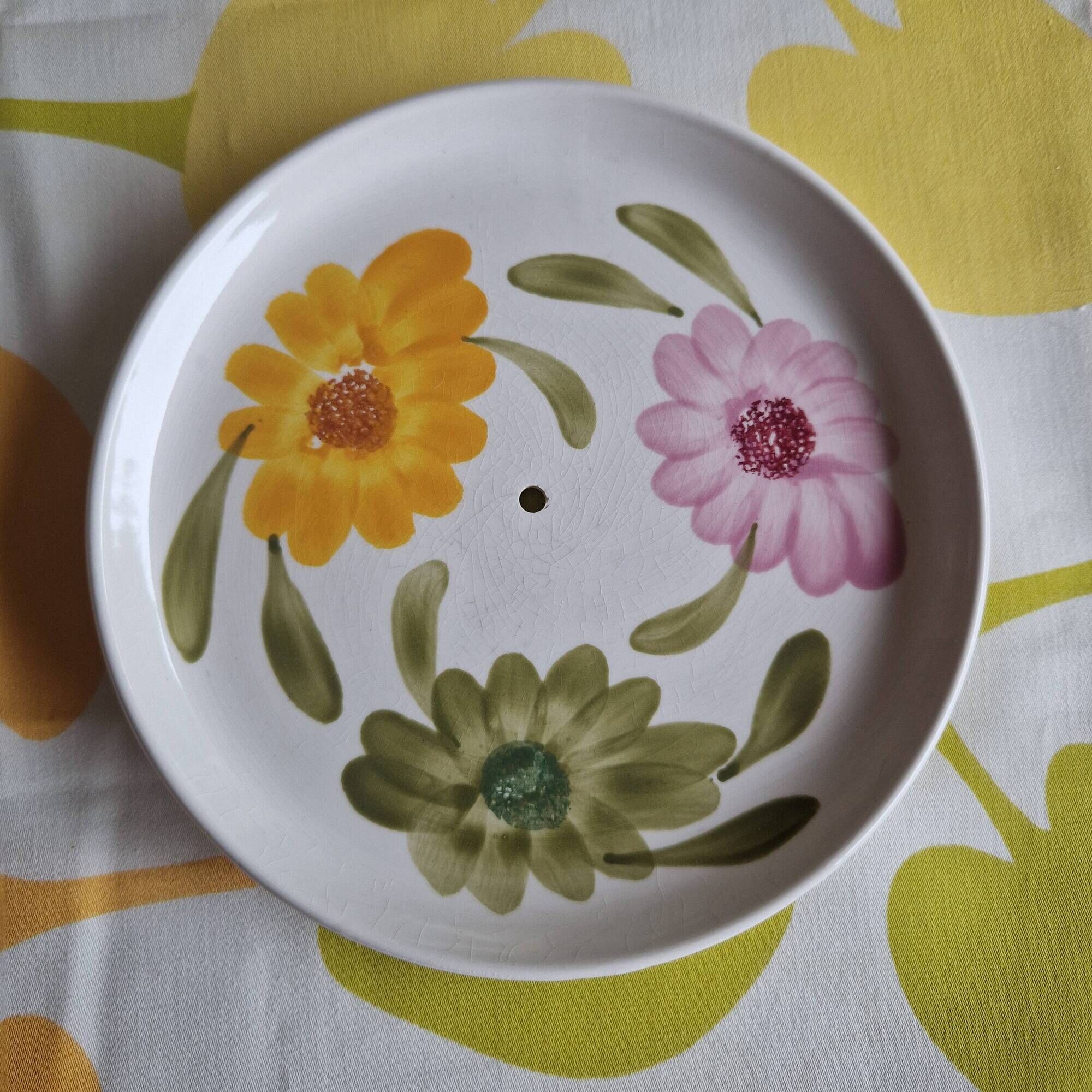 Digoin vintage serving plate cake stand, marguerite model, hand painted