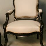 Pair of Convertible Armchairs Louis XV Style Pear Blackened Napoleon III