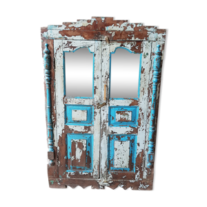 Armoire tribale en teck birman avec patine bleue d'origine