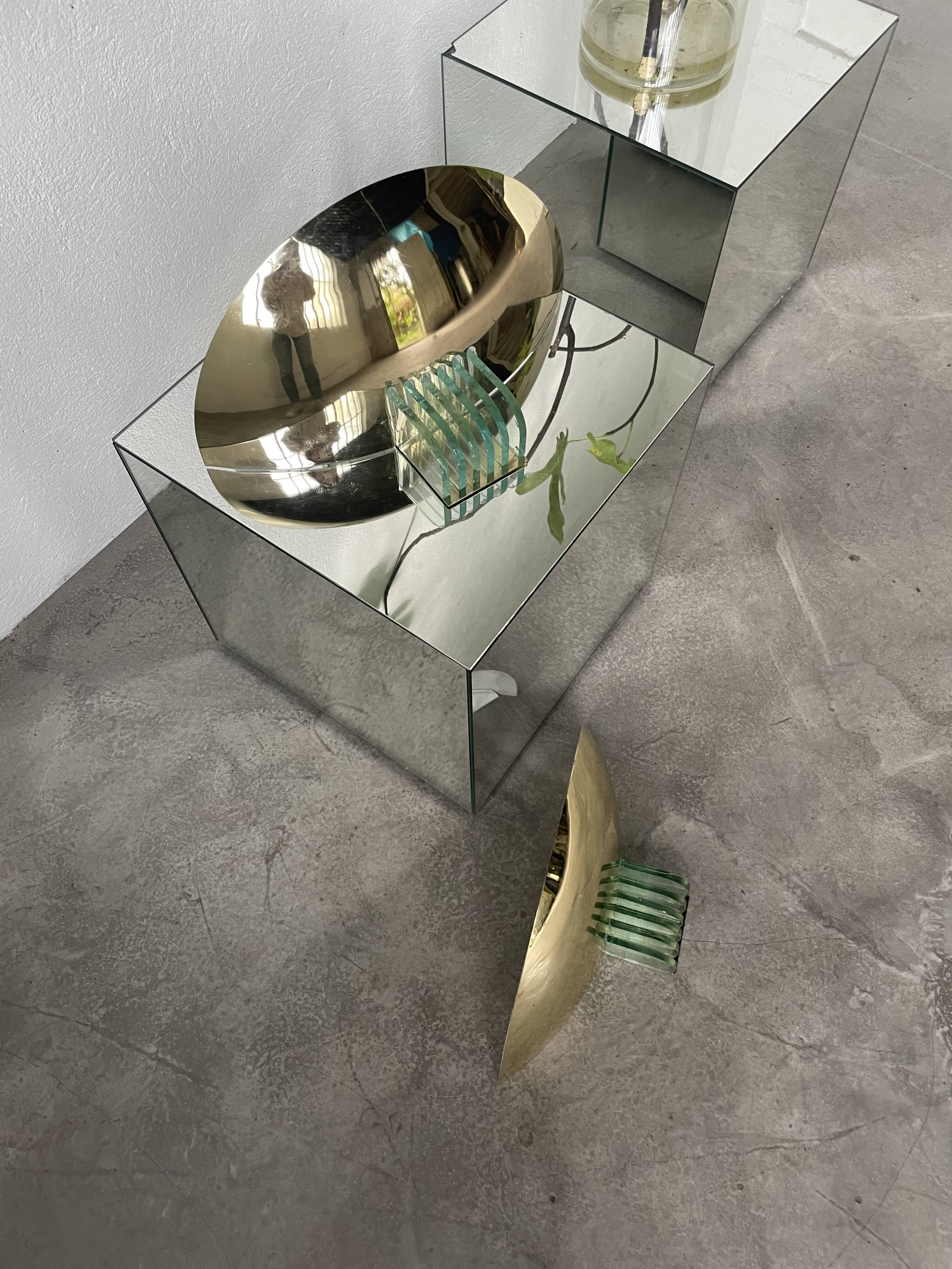 Pair of brass and art deco glass wall lights SCE