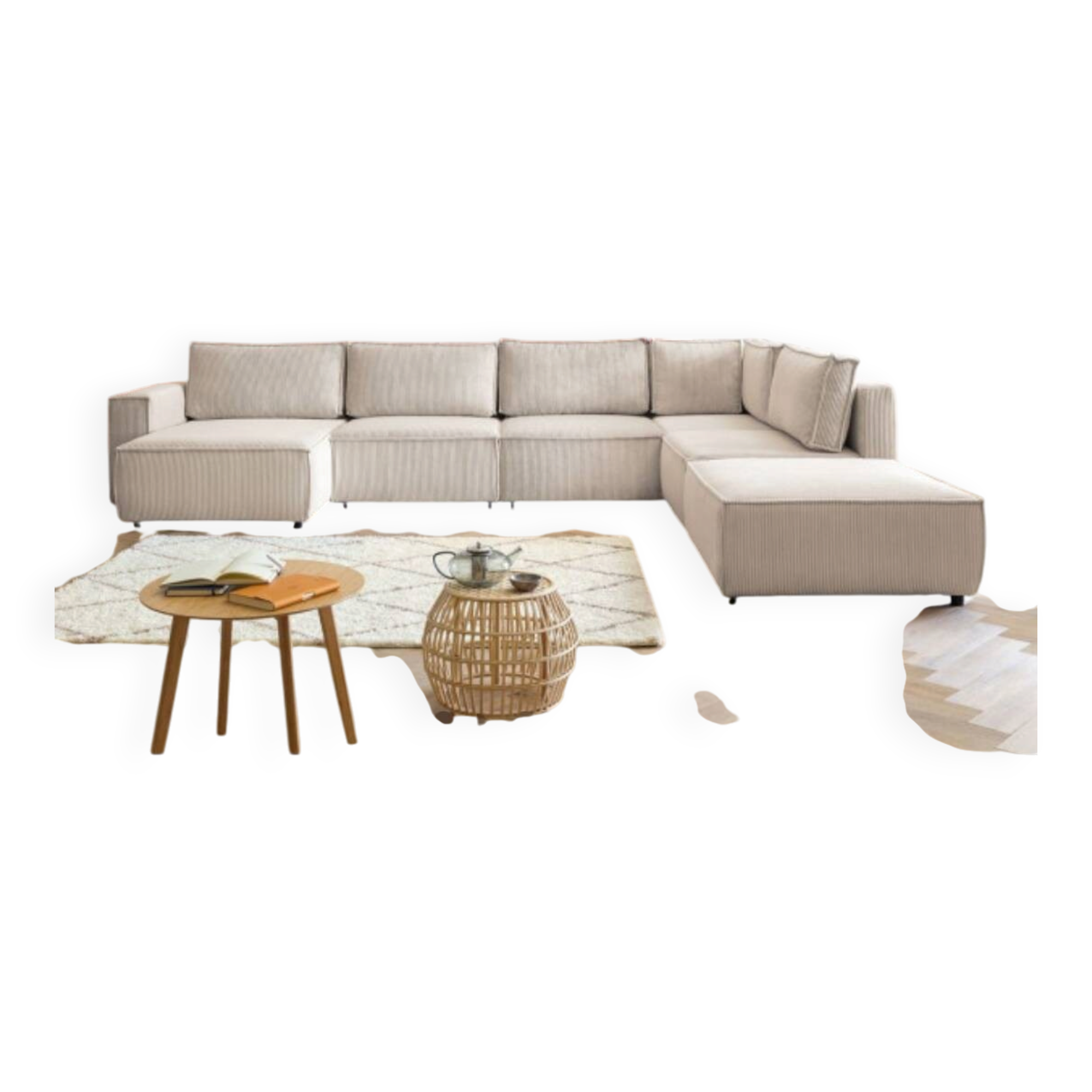 Canapé d'angle modulable xl bobochic nihad velours côtelé beige. très bon é