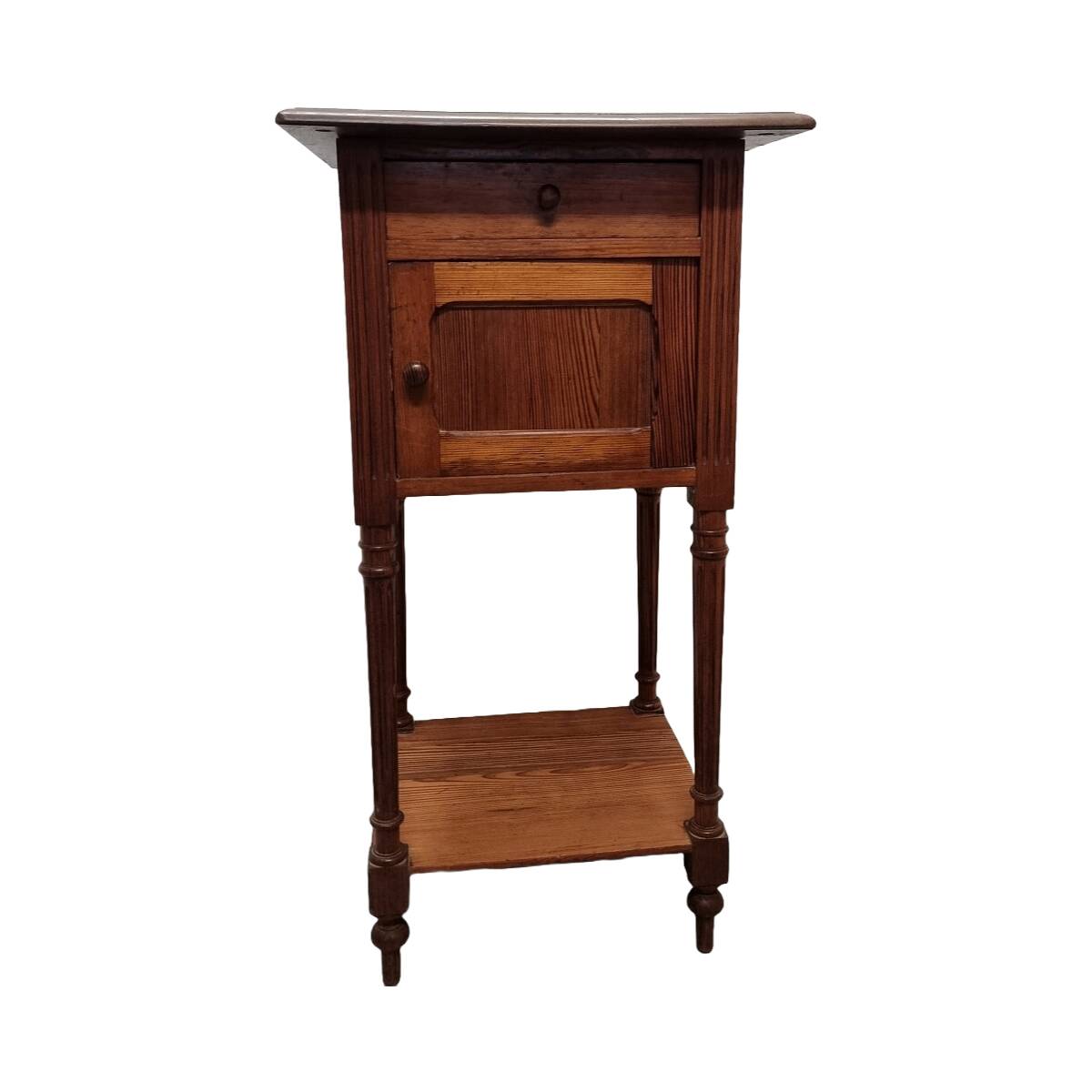 Antique French Bedside Table In Pine And Mahogany, late 19th century