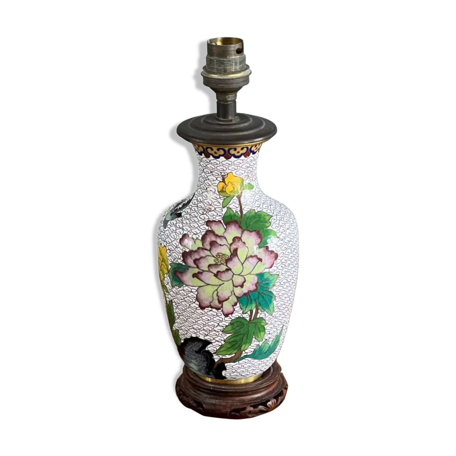 Pied de lampe ancien en émail cloisonnée