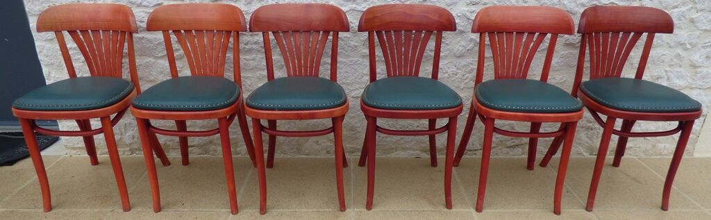 6 professional bar bistro chairs with green imitation seats in their patinas