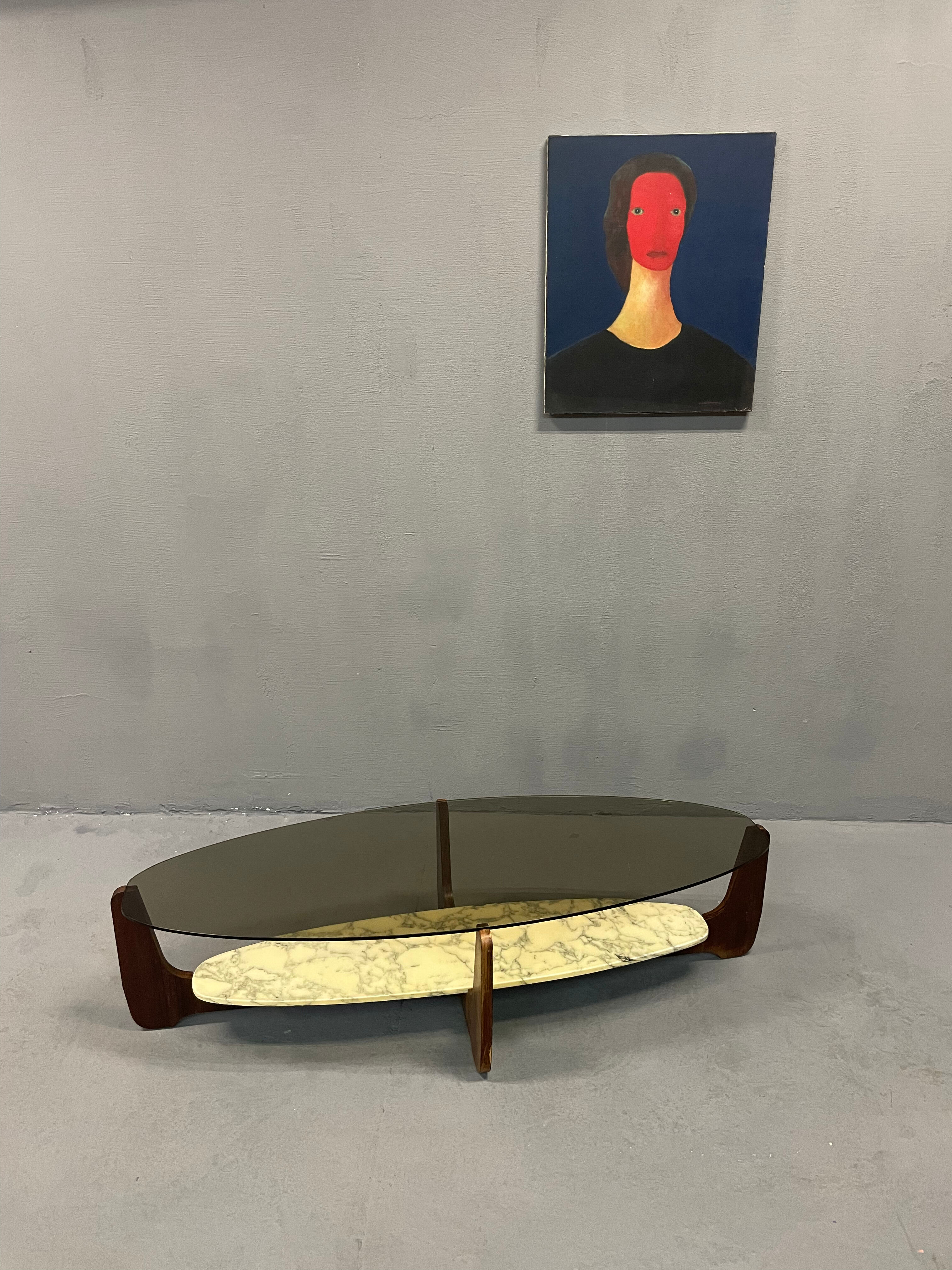Coffee table wood and marble Hugues Poignant