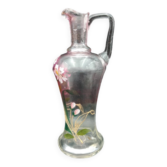 Ancienne Carafe à liqueurs en verre émaillé fin XIXeme Legras decor floral