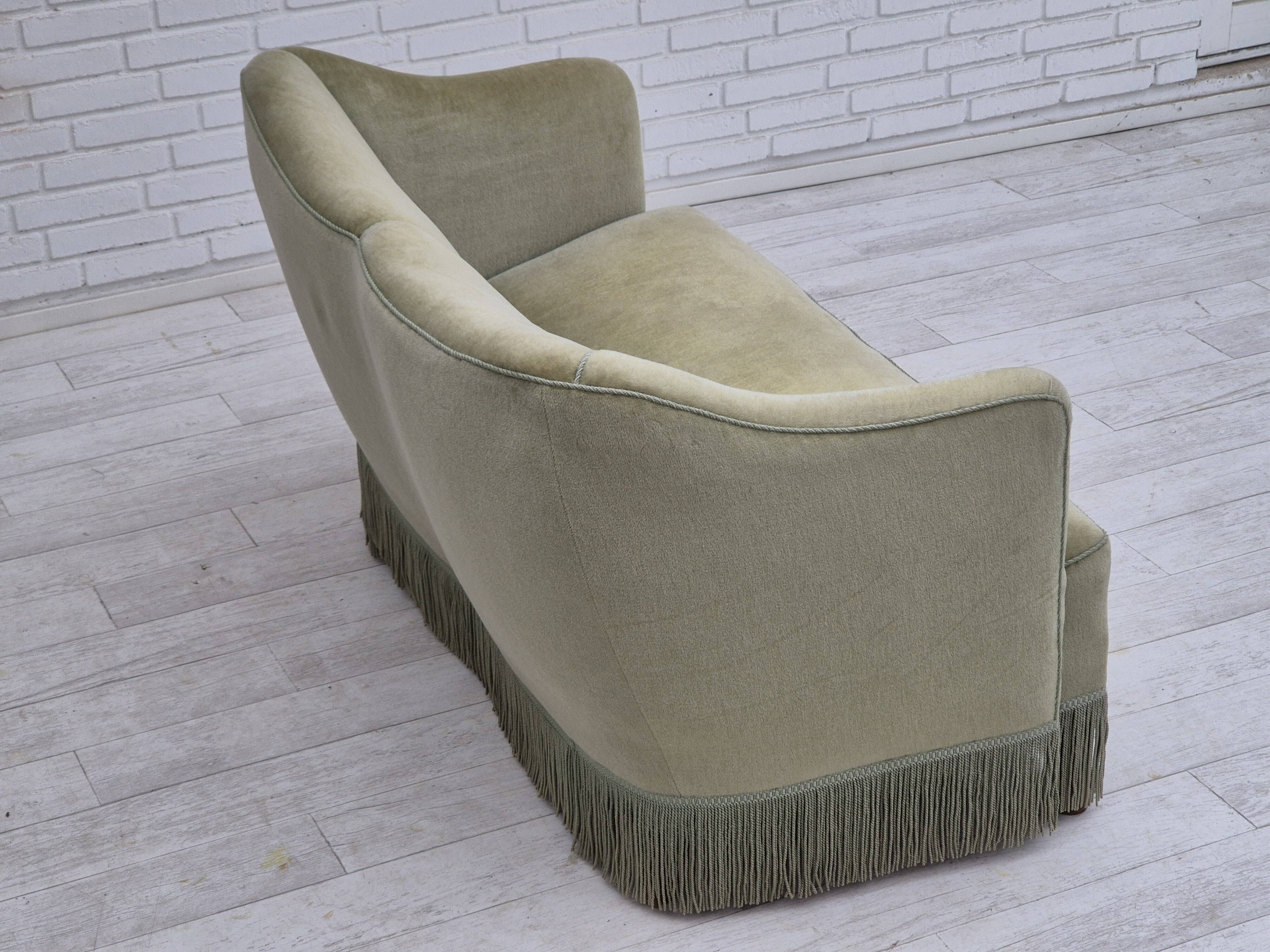 1960s, Danish 2 seater sofa, original condition, green furniture velour.