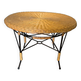 Round Metal & Rattan Table