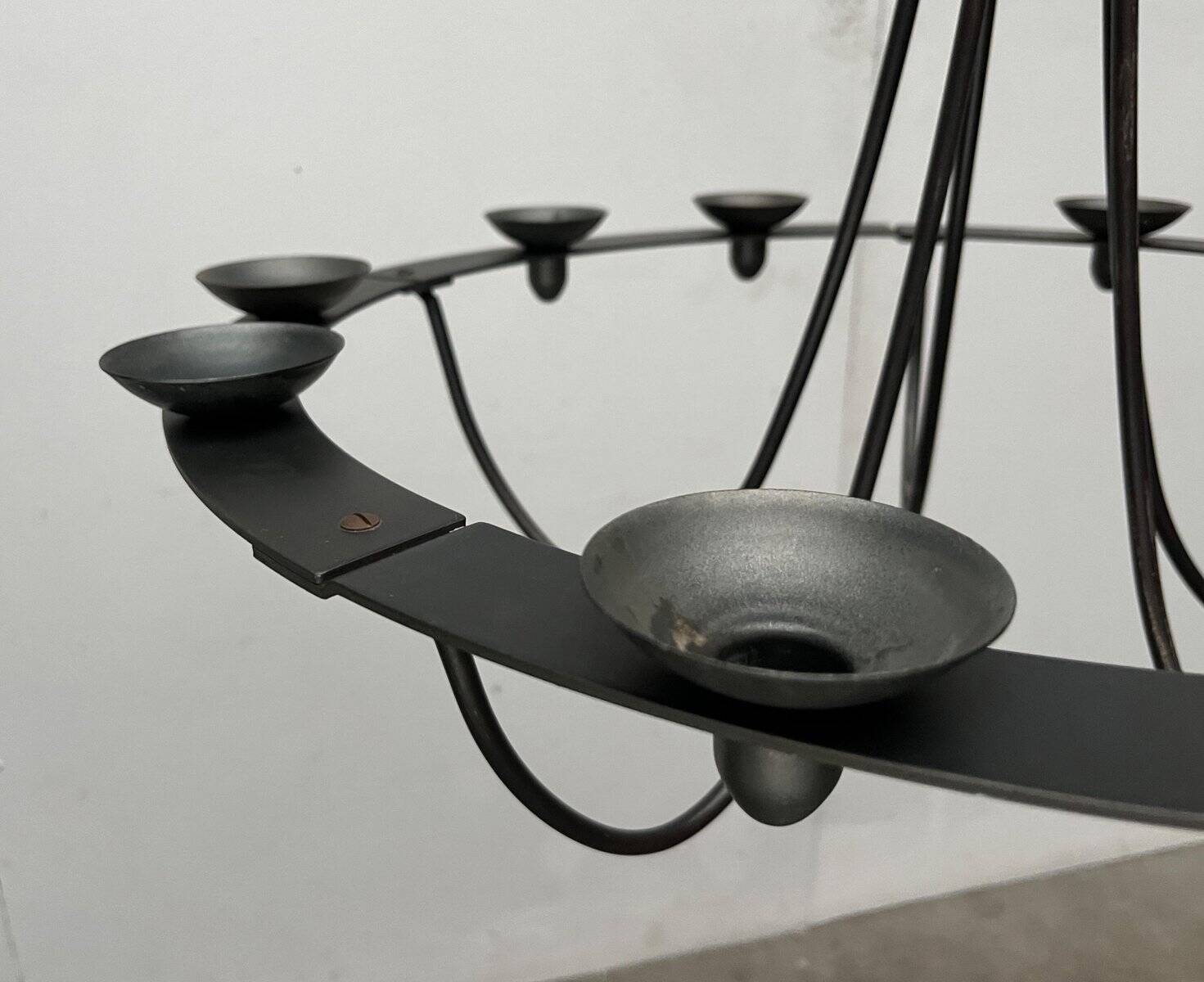 Vintage wrought iron candlestick chandelier by Ehlén Johansson for Ikea, 1990s.