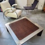 Square wood and steel coffee table from the 80s