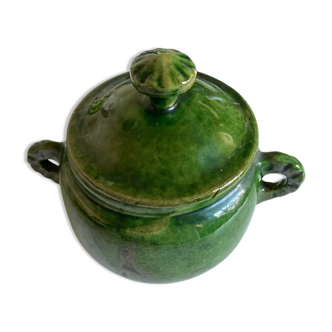 Produit BHV Pot couvert en terre vernissée de Biot 1960s vert