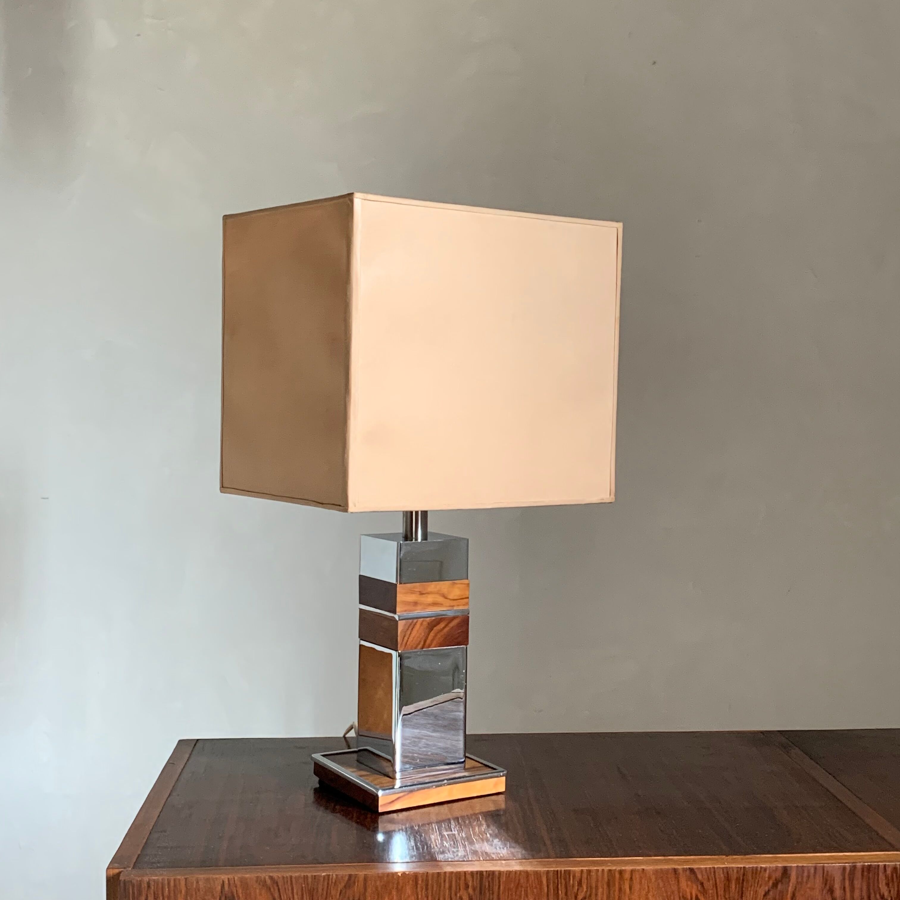 Vintage table lamp chrome and wood seventies