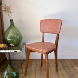 Set of 6 Scandinavian chairs in beech wood and pastel skaï 50s
