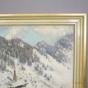 Peinture impressionniste d'une cabane alpine en hiver