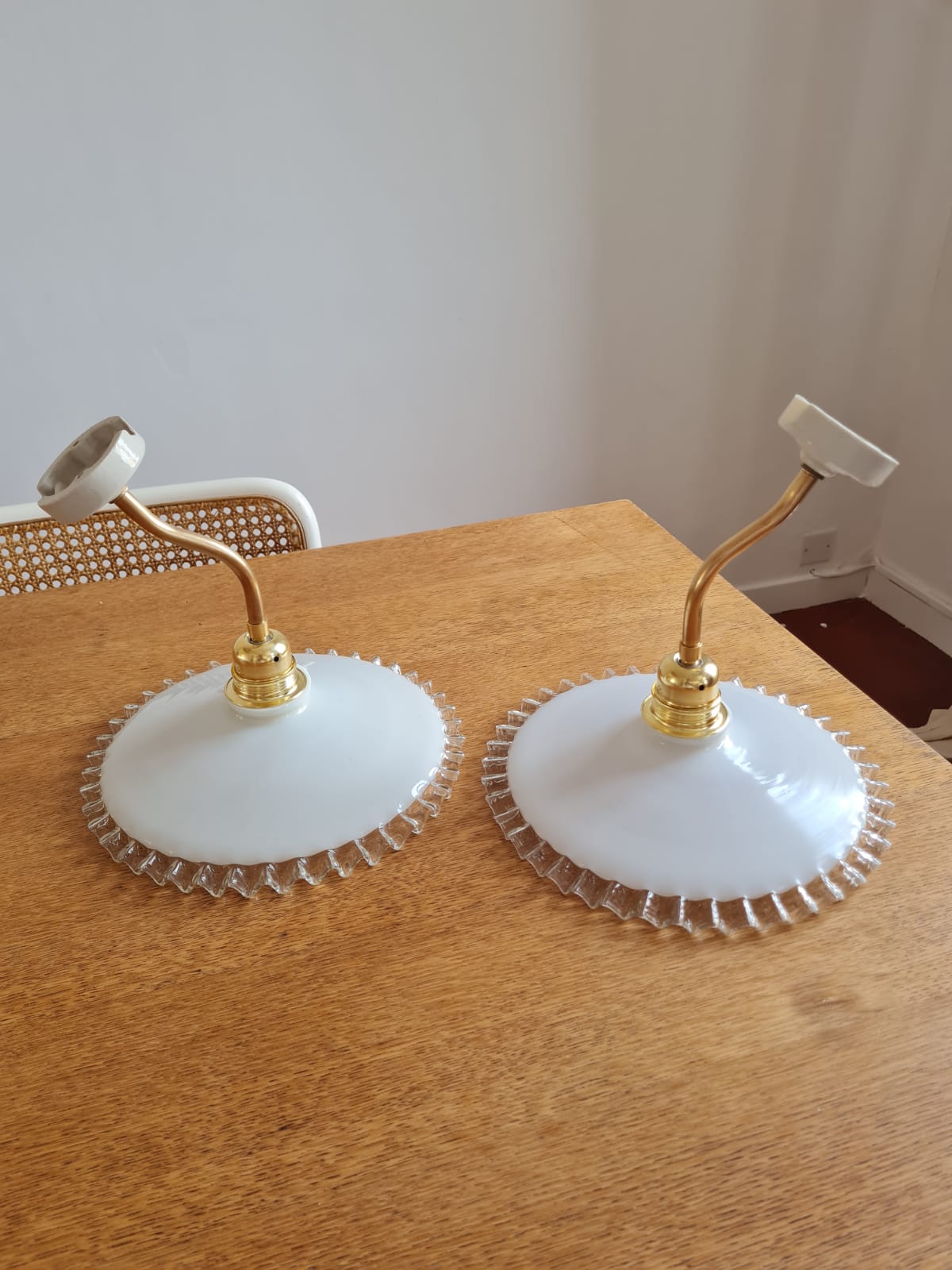 Pair of opaline wall lamps