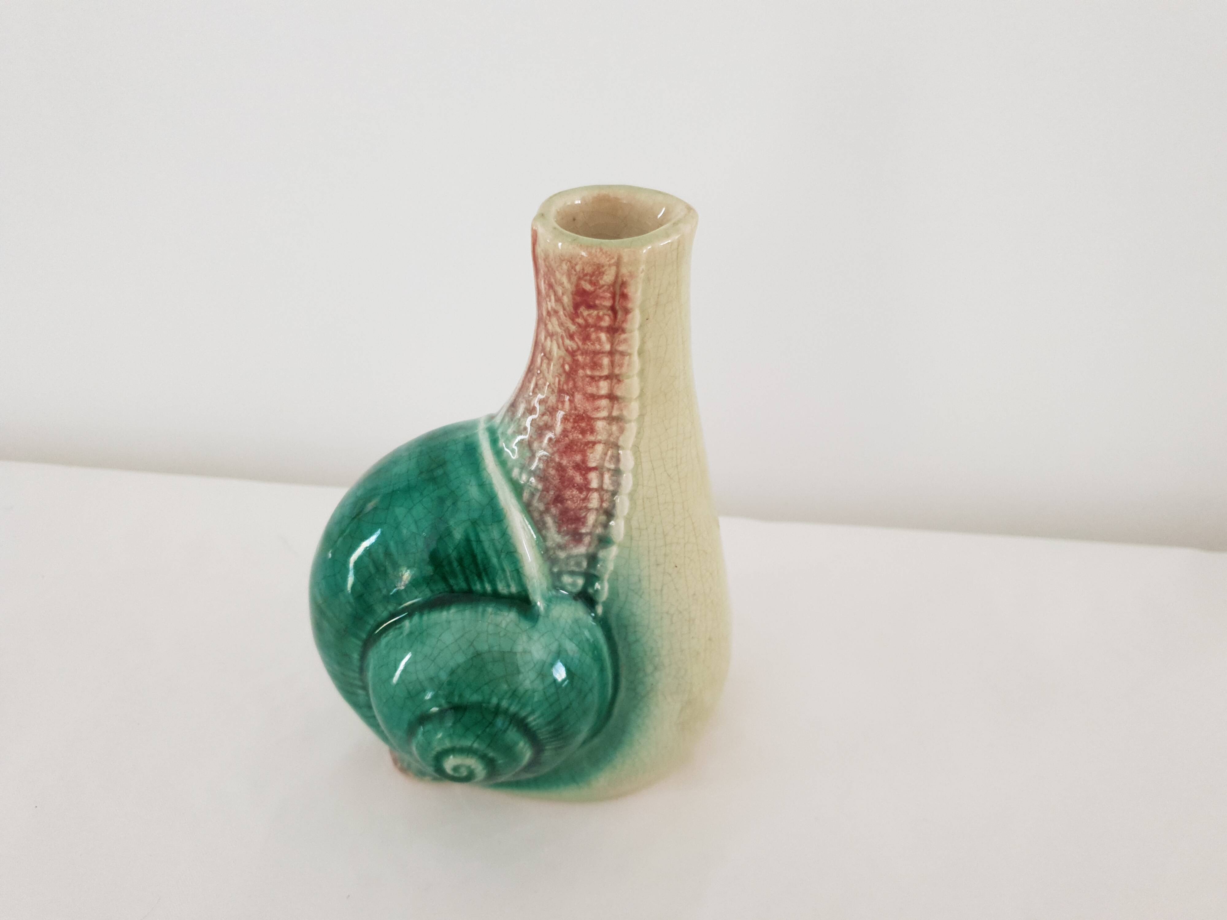 Old Barbotine Soliflore Vase in Snail Shape