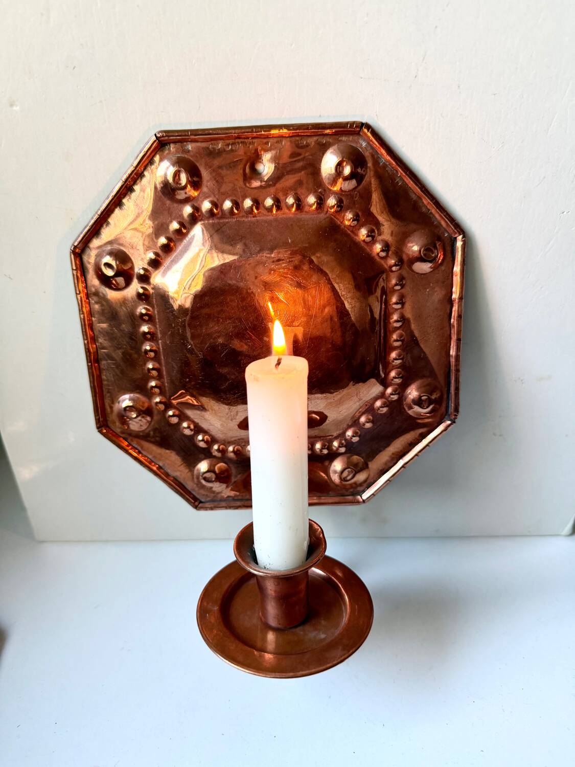 Scandinavian Antique Wall Candle Holder Sconce in Copper