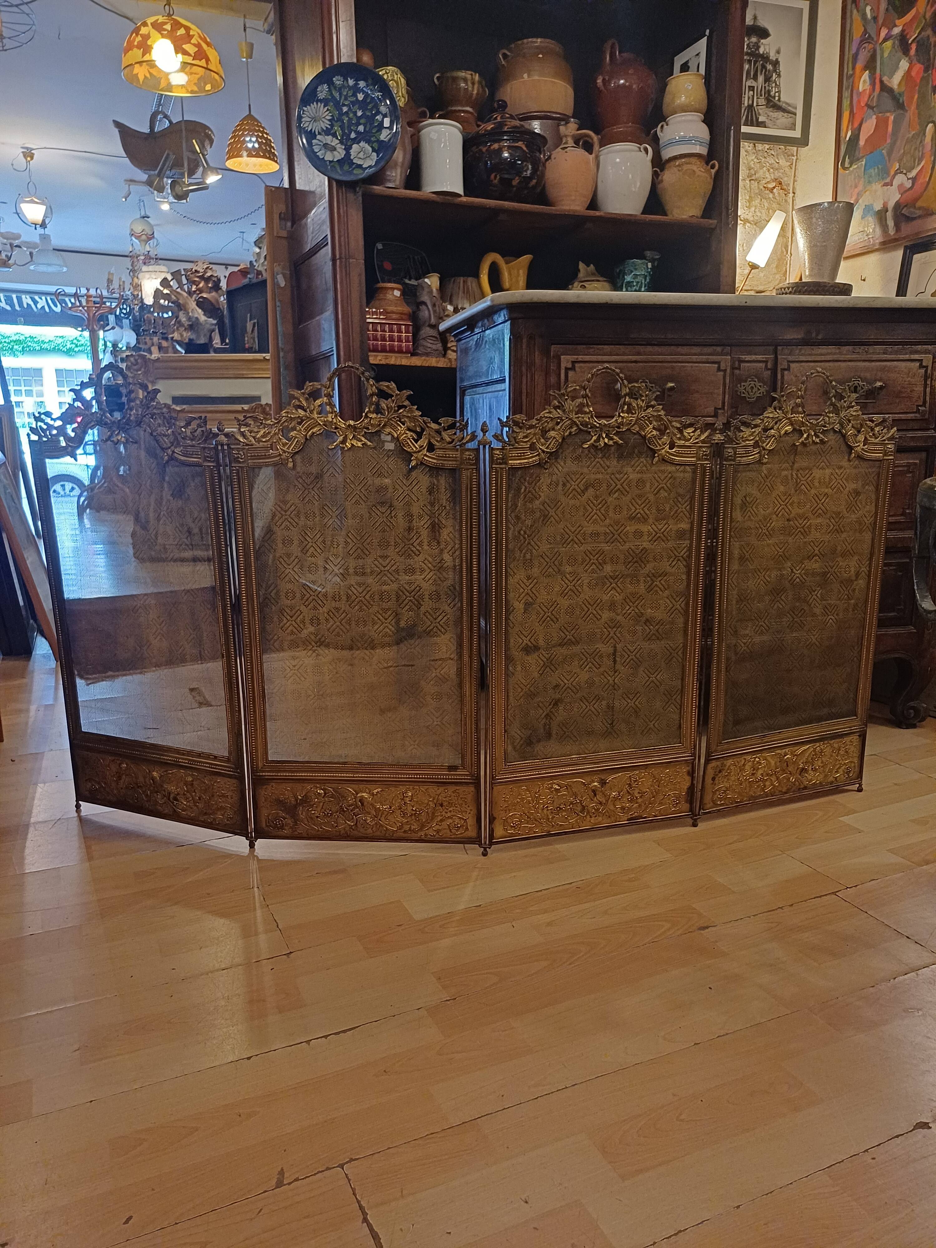 Very Beautiful Fireplace Screen 154 cm/77 cm in Bronze and Brass - Period 1880