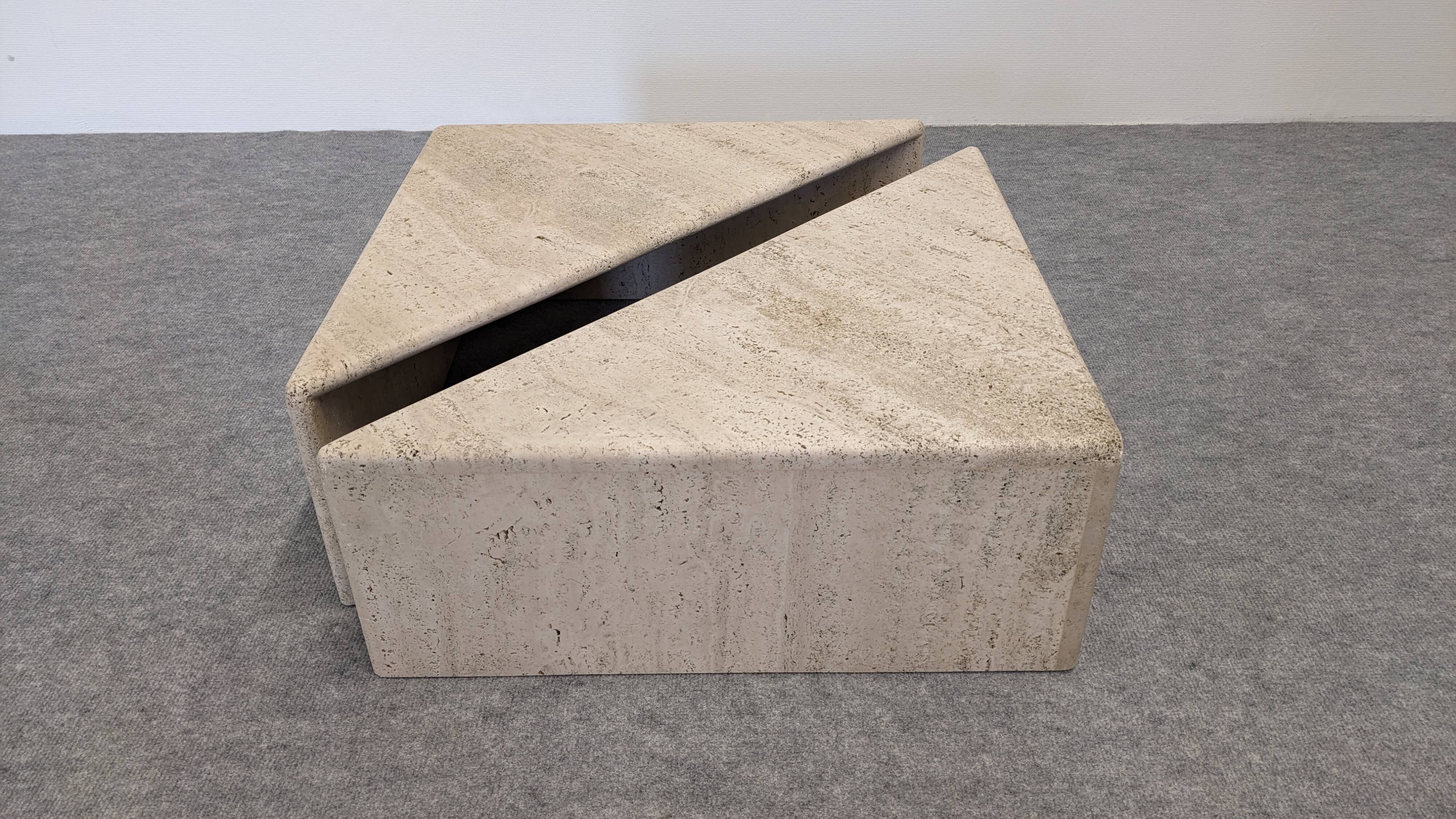 Pair of Italian travertine coffee tables by Up & Up circa 1970