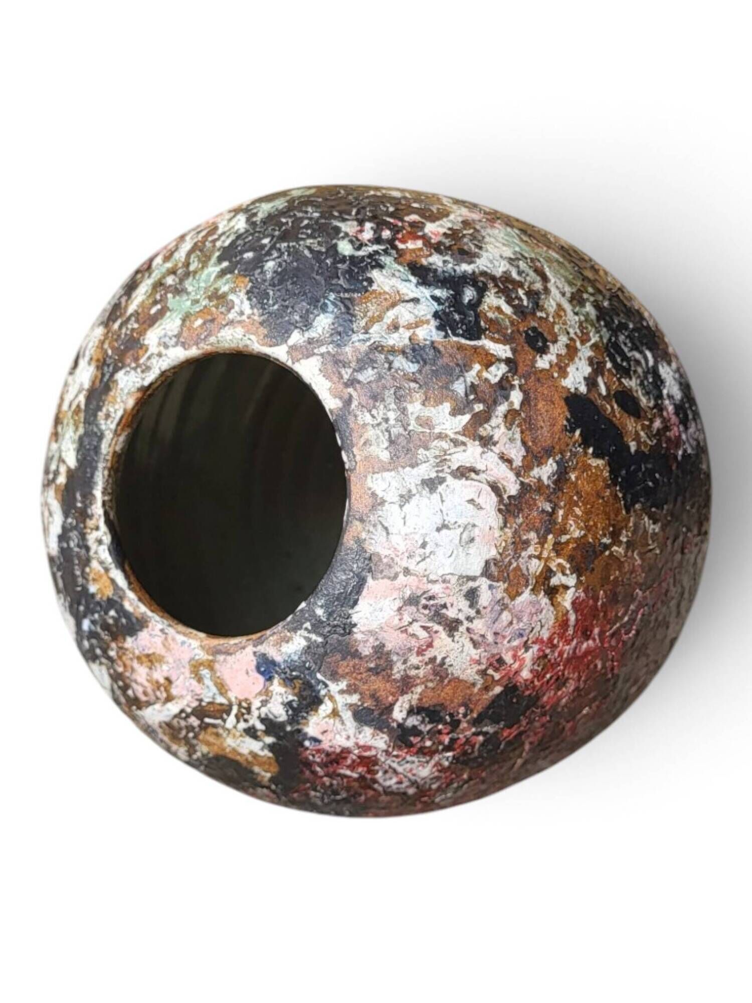 Round stoneware vase by David Whitehead, La Borne, polychrome.