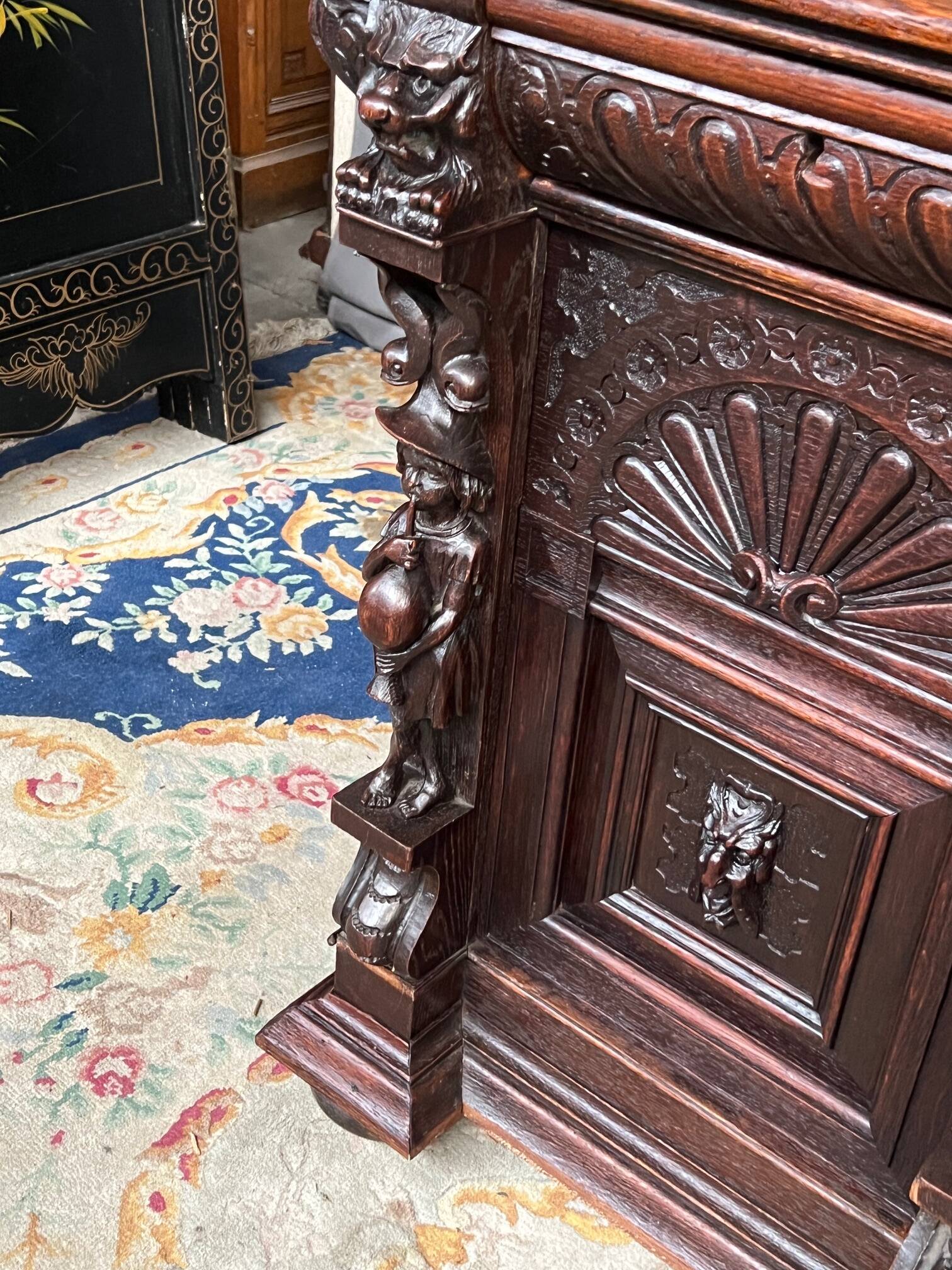 Old Renaissance style desk. Solid oak. France. Late 19th century.