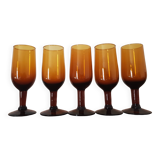 Set of 5 amber stemmed glasses