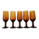 Set of 5 amber stemmed glasses