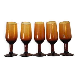 Lot de 5 verres à pied ambrés