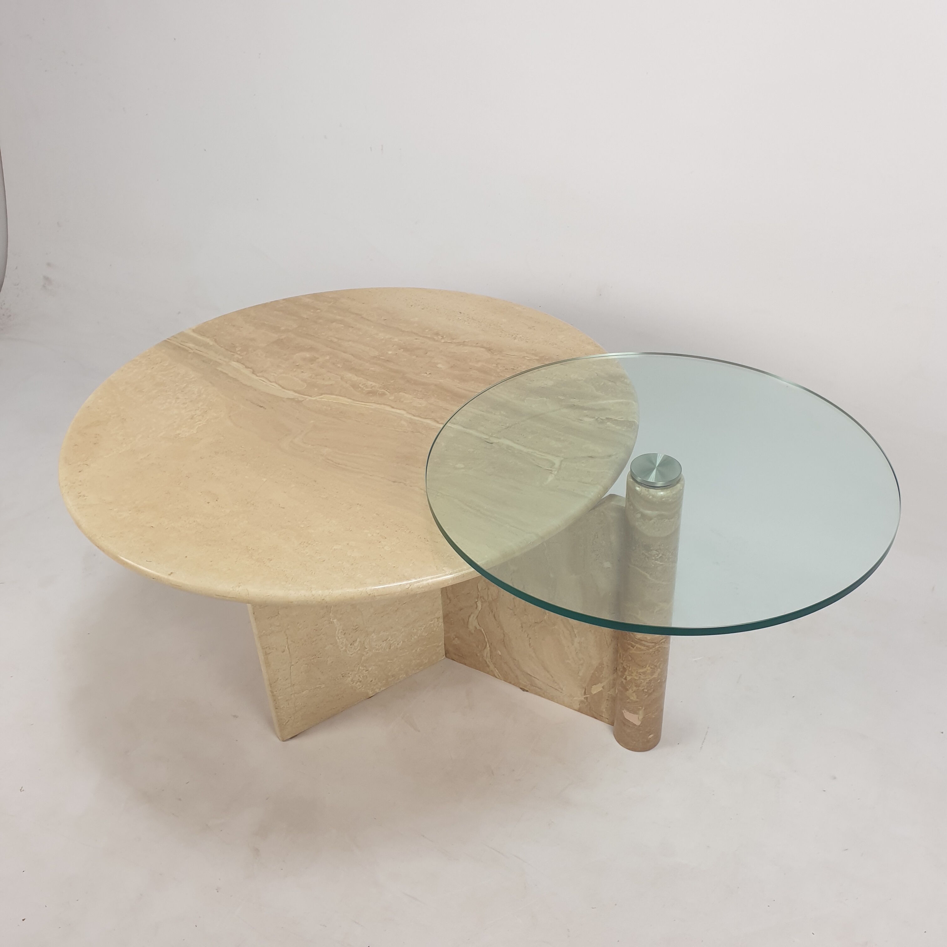 Italian travertine and glass coffee table, 1980