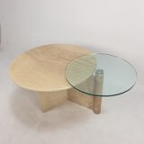Italian travertine and glass coffee table, 1980