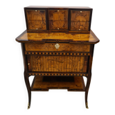 Marquetry stepped desk with La Fontaine's fables, 19th century.