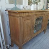 Console, shallow art deco sideboard in raw wood.