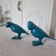 Paire d'Oiseaux Art Déco en porcelaine Bleue des années 40-50 signés